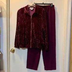 Vintage Burgundy Track Pant Suit Teddi Velour Design Jacket, CM Shapes Pants  M